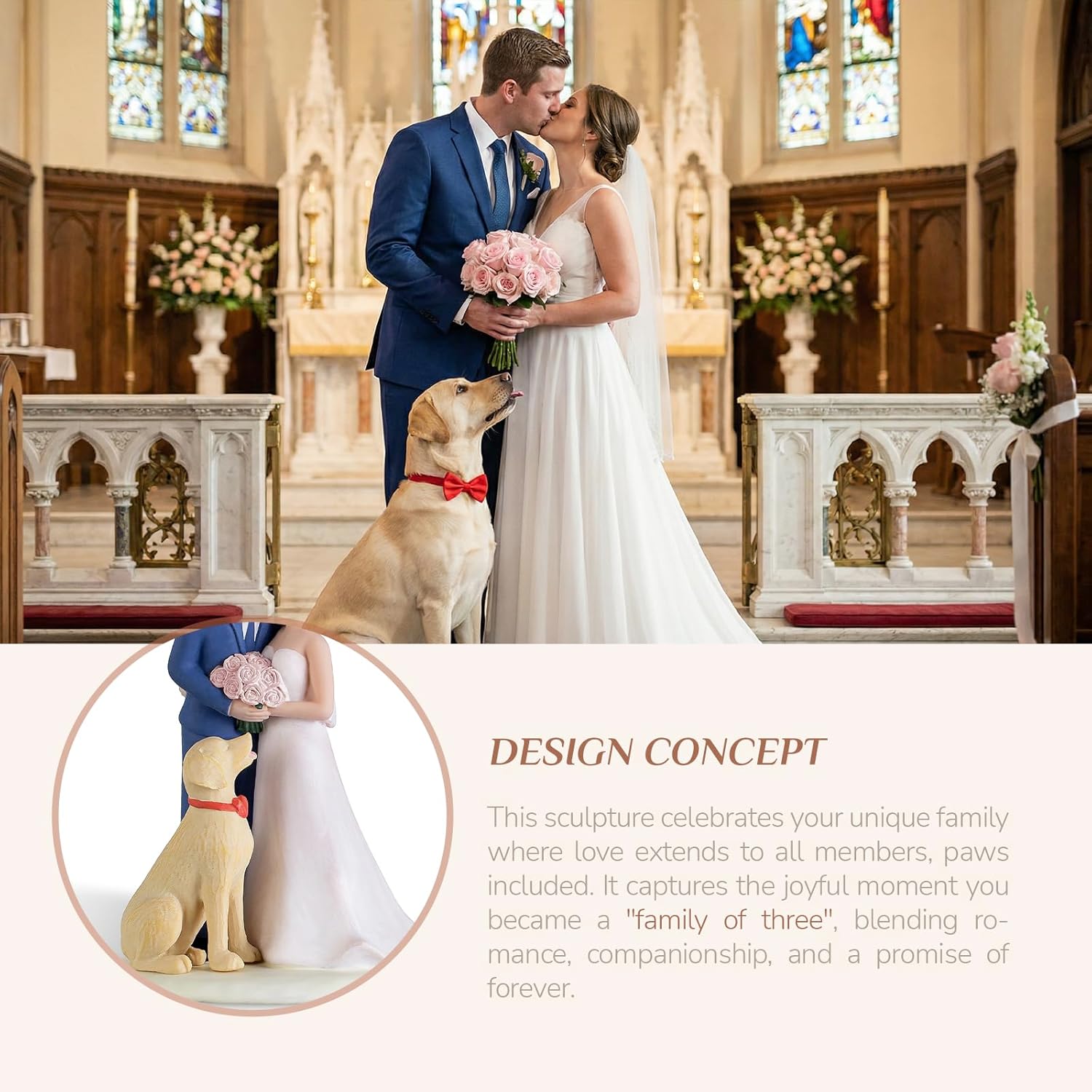 Storieme Bride Groom Cake Topper: Couple and Pet Dog Resin Figurine with Secure Base - Newlyweds Family Gifts for Wedding Anniversary & Engagement - Image 3