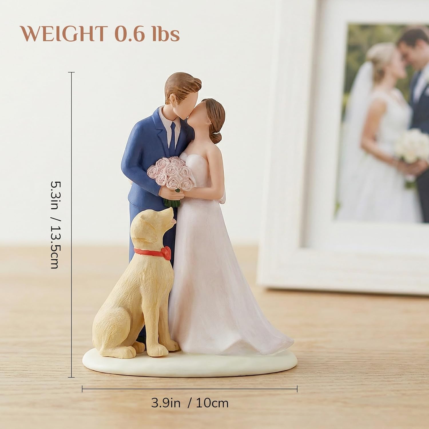 Storieme Bride Groom Cake Topper: Couple and Pet Dog Resin Figurine with Secure Base - Newlyweds Family Gifts for Wedding Anniversary & Engagement - Image 4
