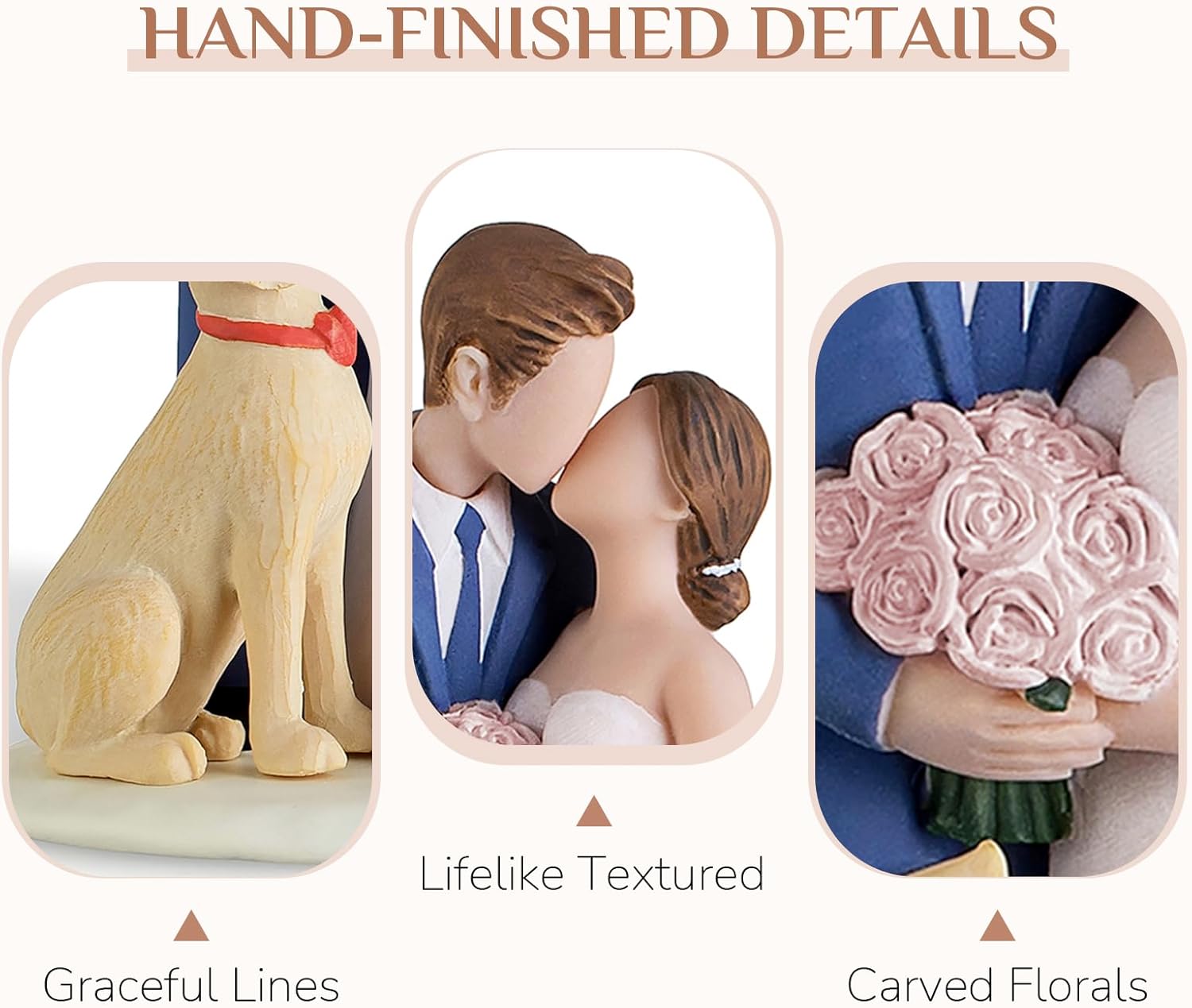 Storieme Bride Groom Cake Topper: Couple and Pet Dog Resin Figurine with Secure Base - Newlyweds Family Gifts for Wedding Anniversary & Engagement - Image 5