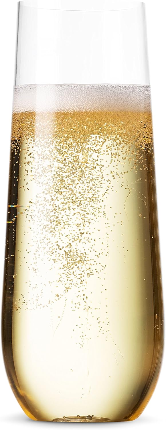 Munfix 48 Pack Stemless Plastic Champagne Flutes Disposable 9 Oz Clear Plastic Toasting Glasses Shatterproof Recyclable and BPA-Free - Image 6