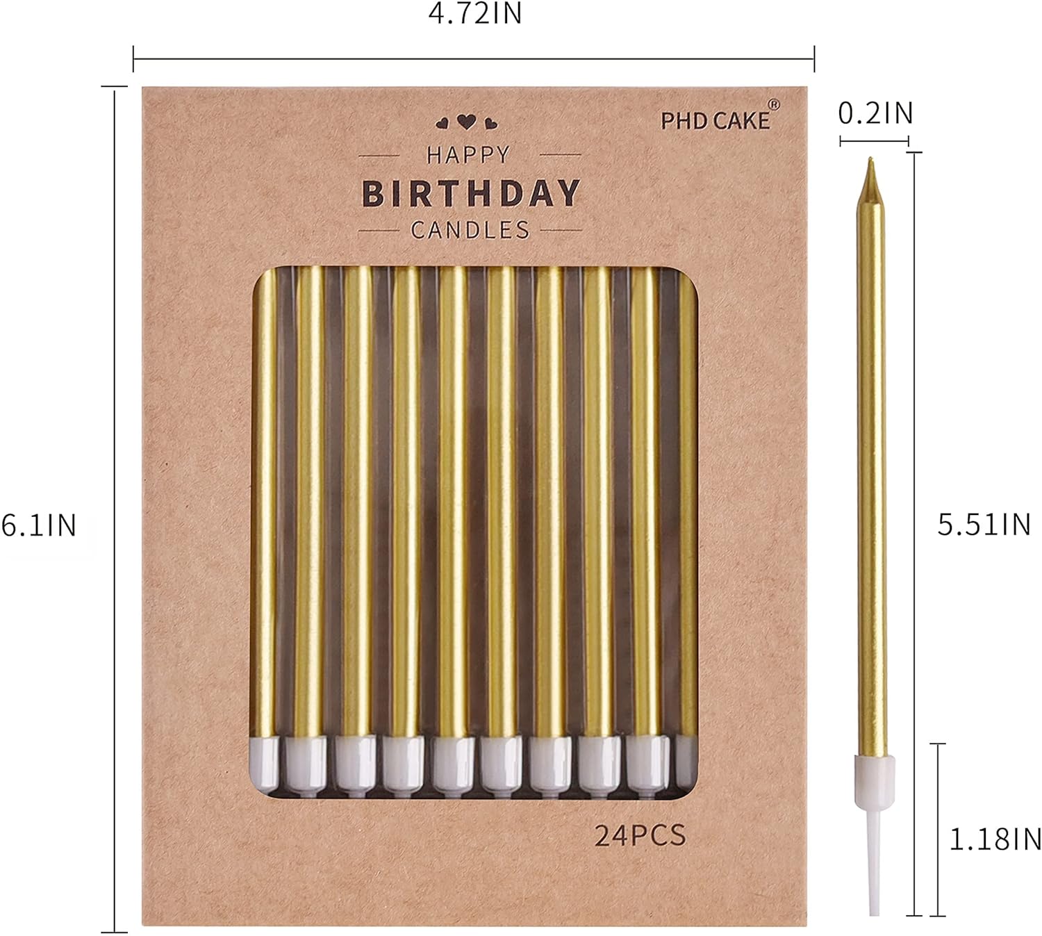 PHD CAKE Gold Long Thin Metallic Birthday Candles, Cake Candles, Birthday Parties, Wedding Decorations, Party Candles, Cake Decorations - Image 4